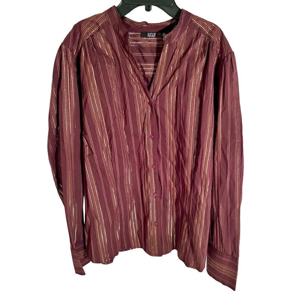 Ana Chocolate Brown and Gold Button Down Blouse BNWT Size 2XL